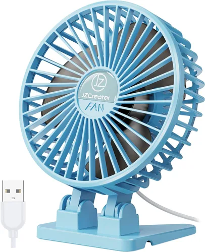 Miniatura 8 de JZCreater Ventilador de escritorio USB, ventilador de refrigeración personal de rotación 360 con 3 velocidades, silencioso, pequeño, alimentado por