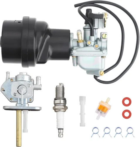 Carburador LT50 y caja de filtro de aire y válvula de combustible Petcock con bujía para Suzuki ATV Quadmaster 50 LT-A50 2002-2005, ALT50 1983-1984,