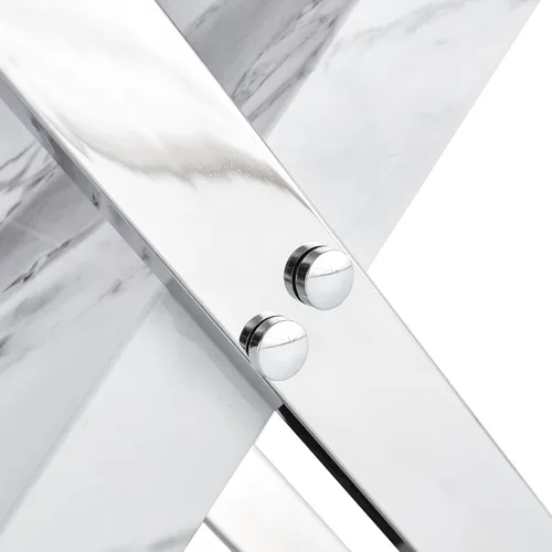 Miniatura 7 de Juego de mesa de comedor de mármol para mesa rectangular blanca de 6.63 pulgadas con marco de metal plateado en forma de X y 6 sillas de comedor
