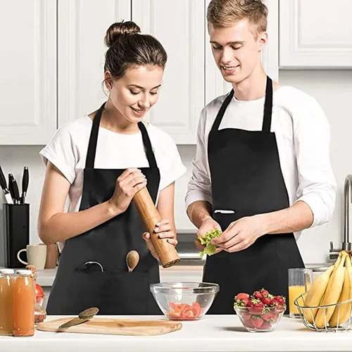Miniatura 5 de minjiSF Vestido de delantal ajustable con botones para mujer y hombre, con 2 bolsillos para cocina, cocina, jardinería, vestido para mujer