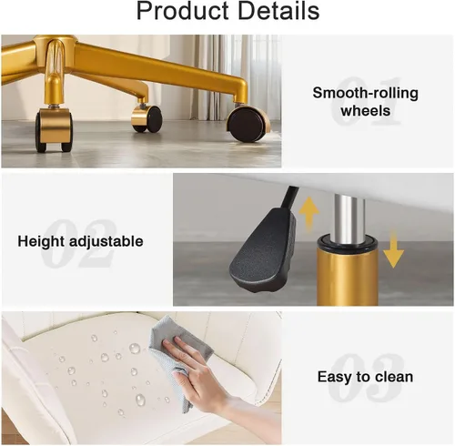 Miniatura 4 de VECELO Silla de escritorio moderna de PU giratoria para oficina en casa con respaldo y ruedas rodantes, altura de asiento ajustable para niñas