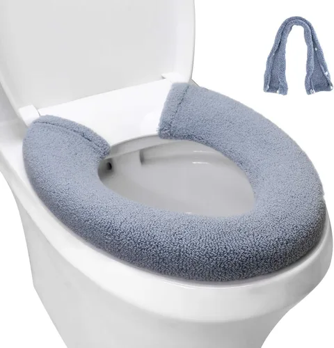 Miniatura 8 de Funda para asiento de inodoro, baño suave más grueso calentador con broches fijos elástico lavable tela de fibra fundas y almohadillas para asiento
