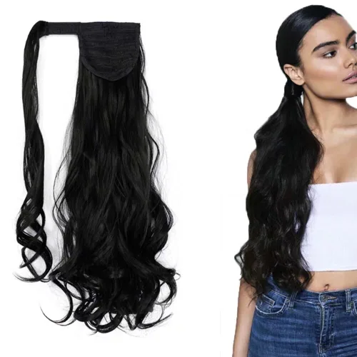 Miniatura 33 de Extensión de cola de caballo de 18 pulgadas para mujer, 3.53 onzas, fibra sintética natural japonesa resistente al calor, color negro azabache #1