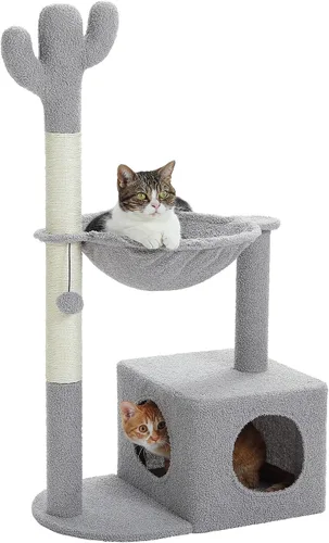 Miniatura 16 de MUTTROS Árbol de gato Cactus de 40" con torre para gatos, hamaca de alfombra grande de metal, poste para arañar para gatos de interior con Verde
