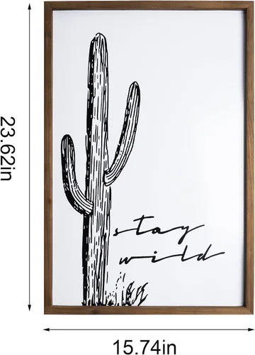 Miniatura 3 de flangairy - Arte de pared de cactus de 23.6 x 15.7 pulgadas, decoración de pared de baño occidental de madera, arte bohemio del suroeste