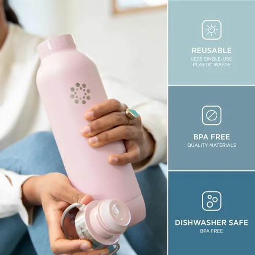 Miniatura 4 de Lifefactory Botella deportiva aislada al vacío de acero inoxidable de 16 onzas, mezclilla oscura