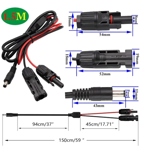 Miniatura 2 de Adaptador solar macho y hembra a DC 0.217 in x 0.083 in Cable de extensión de energía solar macho para panel solar y conector de generador portátil