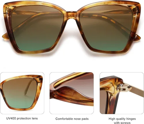 Miniatura 4 de SOJOS Gafas de sol polarizadas de moda para mujer, retro, de gran tamaño, cuadrado, ojo de gato, gafas de sol con protección UV SJ2206