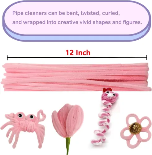 Miniatura 3 de Cldamecy 100 limpiapipas rosa claro con 20 ojos salchuelos, tallos de felpilla para proyectos de manualidades, limpiadores de tuberías
