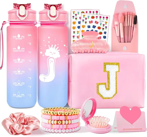 Miniatura 22 de Awfrky Bolsa de maquillaje con inicial, regalos de graduación, regalos de cumpleaños para niñas de 4, 5, 6, 7, 8, 9, 10, 11, 12 años, regalos