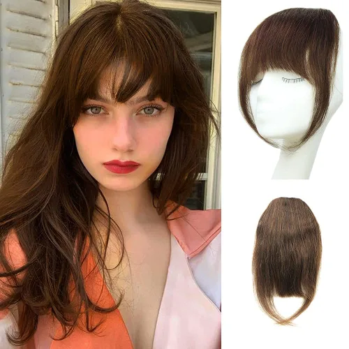 Miniatura 7 de Extensiones de cabello humano real con flecos, clip en flequillo, con sienes