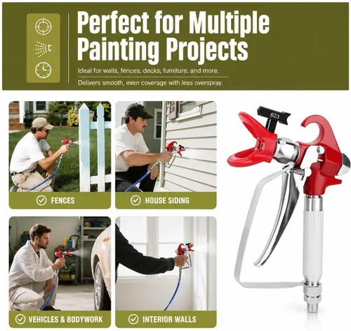 Miniatura 5 de Kit de 22 pulverizadores de pintura sin aire Pistola de pulverización de alta presión de 3600 PSI Manguera de 50 pies 6 puntas reversibles 4