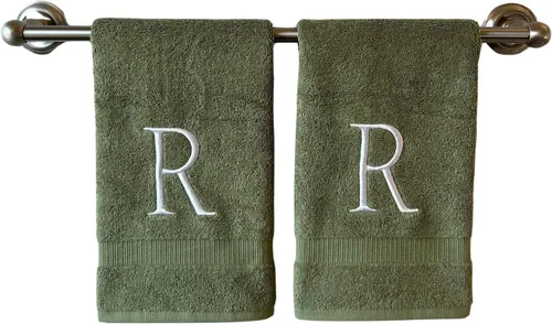 Miniatura 43 de Toalla de mano con inicial beige para baño, toalla bordada decorativa de calidad de hotel de lujo con monograma para tocador, spa, certificado