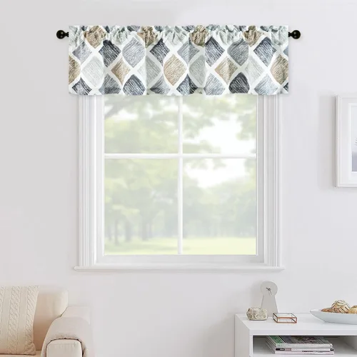 Leeva Cenefas con patrón geométrico para dormitorio, cortinas modernas y elegantes de poliéster impreso en marrón y gris para la cocina, cenefa para
