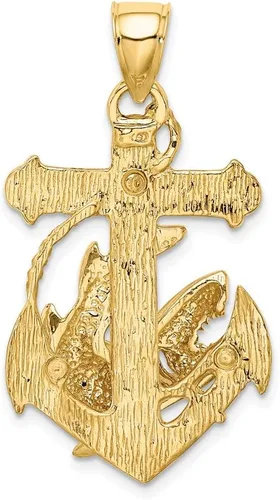 Miniatura 2 de Colgante de ancla 2D de oro amarillo macizo de 14 k con dije de tiburón - 1.142 in x 0.827 in, Metal