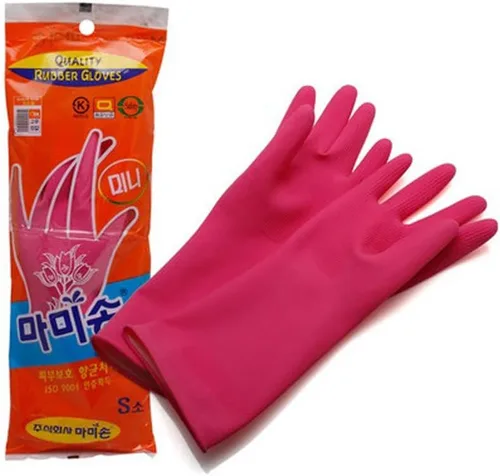 Miniatura 6 de Guantes de goma de cocina de calidad Mamison (1 par, pequeño). Guantes de goma de látex natural reutilizables y antideslizantes para cocina