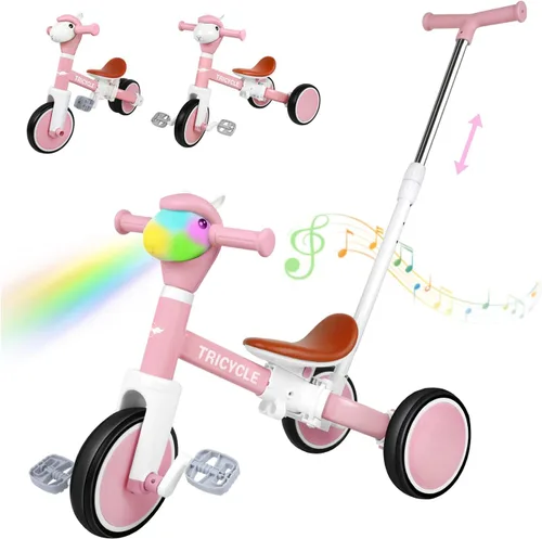 Miniatura 11 de Triciclo para niños pequeños de 1 a 3 años, bicicleta de equilibrio 5 en 1 para niños de 2 a 4 años, juguetes de triciclo de empuje con mango