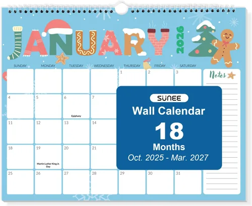 Miniatura 14 de SUNEE Calendario de pared 2026 de 18 meses, octubre de 2025 a marzo de 2027, 14.5 x 11.5 pulgadas, cuadrícula grande para colgar con papel grueso