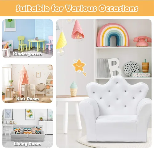 Miniatura 8 de Costzon Sofá para Niños, Sofá Tapizado para Niños con Otomán, Sofá de Princesa con Decoración de Diamantes, Otomán, Silla de Cuero PVC Suave