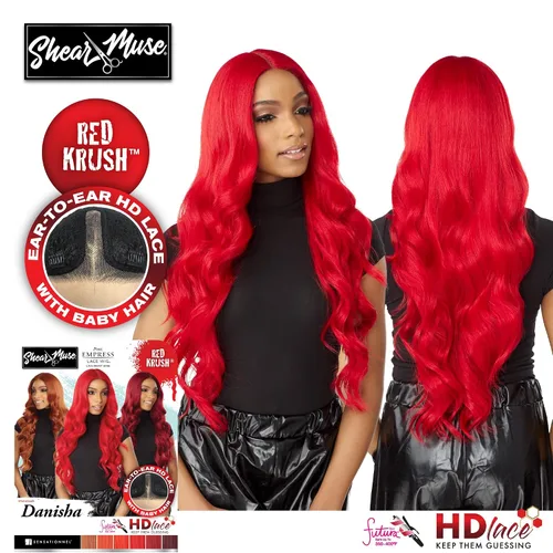 Miniatura 4 de Sensationnel Peluca de encaje Shear Muse – Danisha Deep Laceparting atada a mano lista para usar unidades sintéticas prediseñadas (1 JETBLACK)