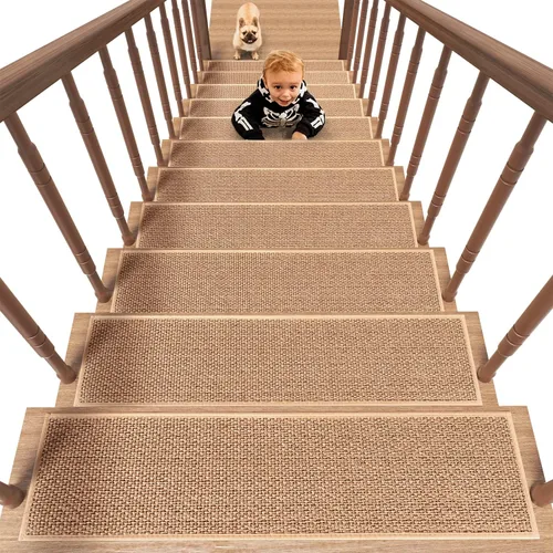 Miniatura 7 de PADOOR Peldaños de escalera antideslizantes, alfombras de escalera con respaldo de goma para escalones de madera, 15 piezas de peldaños de escalera