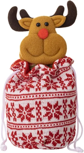 Miniatura 3 de FIJROP Bolsas de regalo de muñeca de punto de Navidad, bolsas de Navidad con cordón de punto reutilizables, diseño de punto 3D para regalos