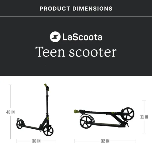 Miniatura 6 de LaScoota Patinete para niños a partir de 6 años, adolescentes y adultos, ruedas de uretano grandes y resistentes de 8 pulgadas. Manillar ajustable