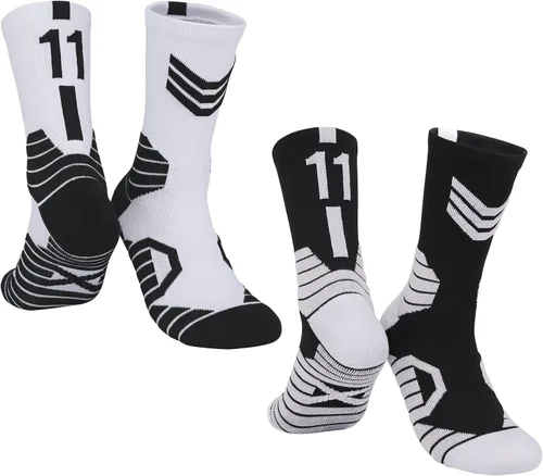 Miniatura 27 de 2 pares de calcetines de baloncesto para hombres y niños, equipo de baloncesto con número de la suerte, calcetines de estrella para niños y adultos