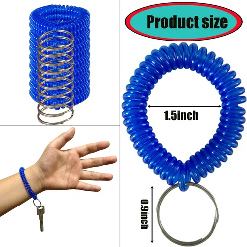 Miniatura 2 de 10 pulseras coloridas de bobina de muñeca, llavero en espiral, pulsera para llavero para piscina, gimnasio, insignia de identificación