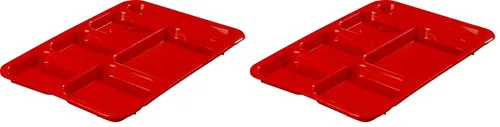 Carlisle FoodService Products P614R05 Bandeja de polipropileno con 6 compartimentos para mano derecha, 10 x 14 pulgadas, color rojo (paquete de 2)