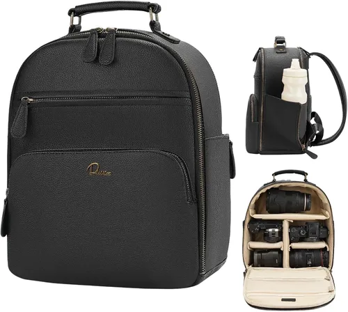 Mochila pequeña para cámara clásica de cuero PU para DSLR, bolsa profesional para fotógrafos con compartimento para almohadilla/tableta de 11