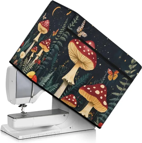Miniatura 18 de Funda para máquina de coser de mariposas y flores con prácticos bolsillos, funda protectora con asa, para la mayoría de máquinas de coser estándar