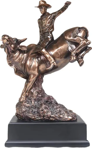 Ebros - Estatua de vaquero de Bull Rider en Bucking Bull Rider en acabado de bronce sepia galvanizado, del viejo mundo, del salvaje oeste, ganado