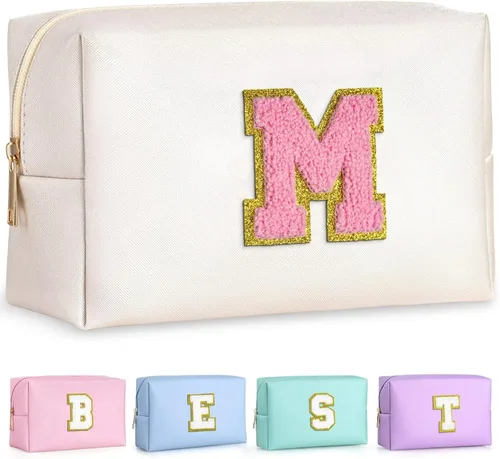 TOPEAST - Bolso de maquillaje para mujer, Medium (3 Blanco nacarado-rosa
