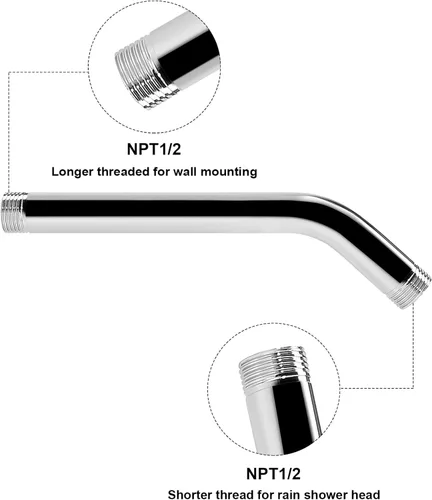 Miniatura 3 de NearMoon Brazo de ducha con brida, hecho de tubo extensor de ducha de acero inoxidable 304, montado en la pared para regadera de baño fijo, nunca se