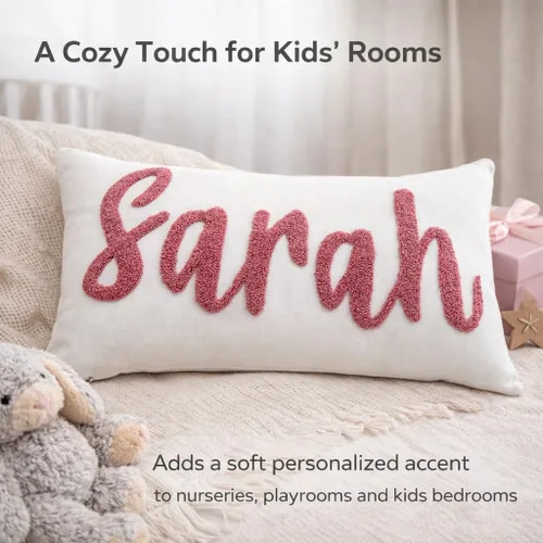 Miniatura 5 de mia'spillow lab Almohada personalizada con nombre para la habitación de los niños, almohada bordada con aguja perforadora, almohada de algodón hecha