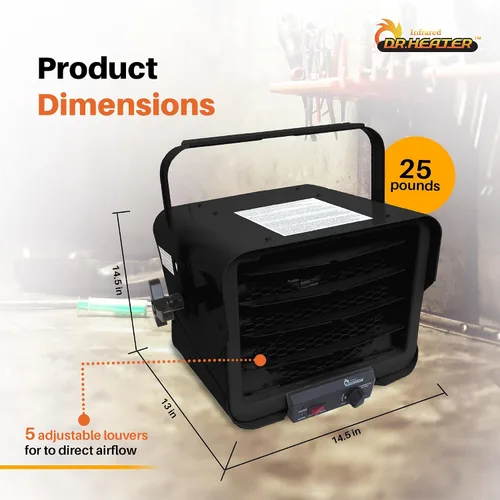 Miniatura 3 de Dr. Heater DR966 - Calentador comercial de garaje con cable de 240 voltios, 3000 vatios/6000 vatios, DR966 240 V, negro