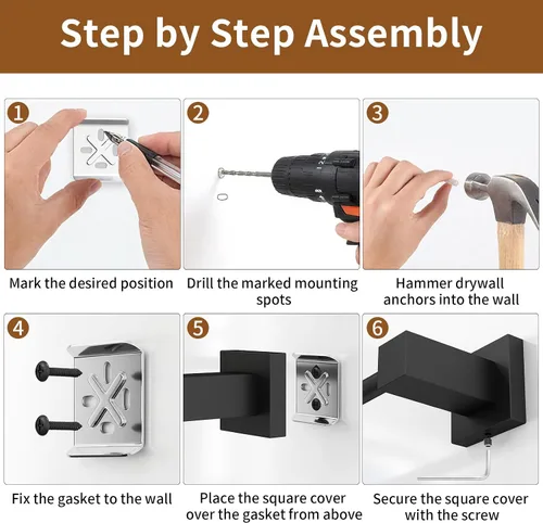 Miniatura 6 de Juego de 4 accesorios de baño negro mate, juego de toallas de baño de 16 pulgadas con soporte para papel higiénico, toalleros de acero inoxidable