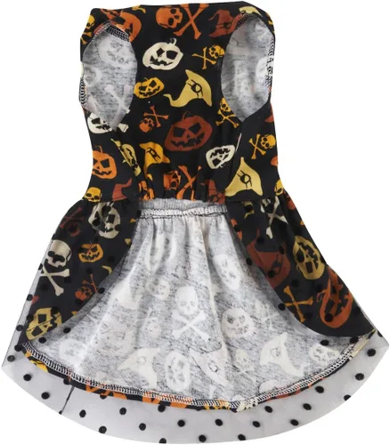 Miniatura 2 de Disfraz de calabaza para perros pequeños, diseño de calavera naranja y negro, para Halloween, talla S