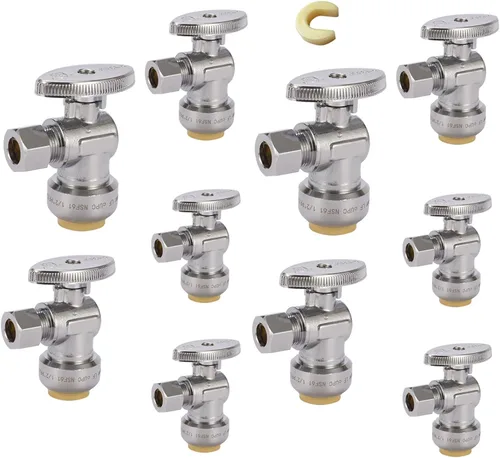 Miniatura 7 de Válvula de parada de ángulo de giro de 1/4, válvula de cierre de agua de compresión de 1/2 x 3/8 pulgadas con clip de desconexión, para PEX, cobre