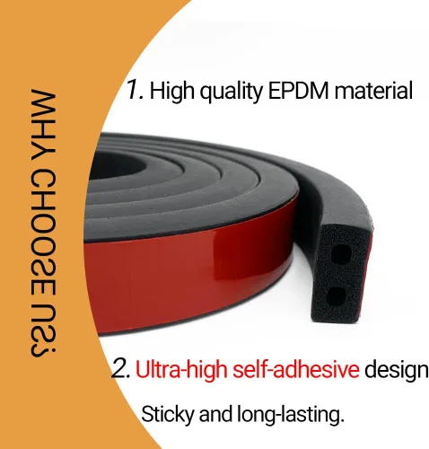 Miniatura 3 de Burlete de goma de doble agujero, tira de sello de goma EPDM autoadhesiva, negro, 1 pulgada de ancho x 1/2 pulgadas de alto, largo: 20 pies