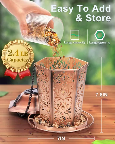 Miniatura 6 de Comederos solares para pájaros para exteriores colgantes - Comedero de pájaros de metal de grado premium, a prueba de mordidas, resistente al clima