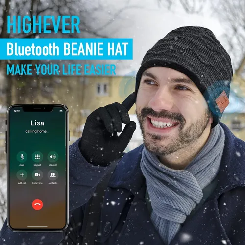 Miniatura 6 de Gorro Bluetooth de Pompón de HIGHEVER para Hombres y Mujeres V5.0, Relleno de Calcetas Navideñas, Inalámbrico, Gorro Musical con Altavoz