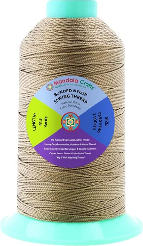 Miniatura 118 de Mandala Crafts - Hilo de nailon para coser cuero, tapicería, mezclilla y para trenzar el pelo; resistente, 1500 yardas, tamaño 69 T70 Marrón