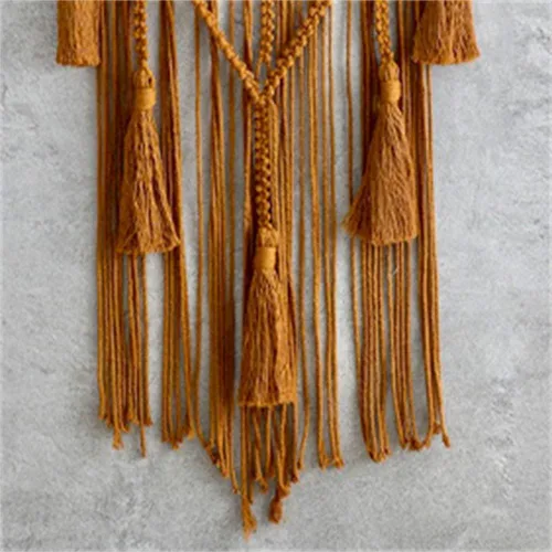 Miniatura 5 de Tapiz de atrapasueños, bohemio, macramé, tejido de algodón, hecho a mano, arte bohemio con borlas, adorno para dormitorio, sala de estar, Marrón
