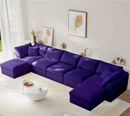 Miniatura 11 de Sofá modular de nube sin hueso de 108 pulgadas con asiento profundo para sala de estar, sofá en forma de L con otomana, tela de copo de nieve y Negro