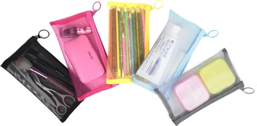 Miniatura 2 de patu Bolsas de malla con cremallera, estuche largo, 5 piezas, organizador de accesorios cosméticos de maquillaje de belleza, juego de artículos