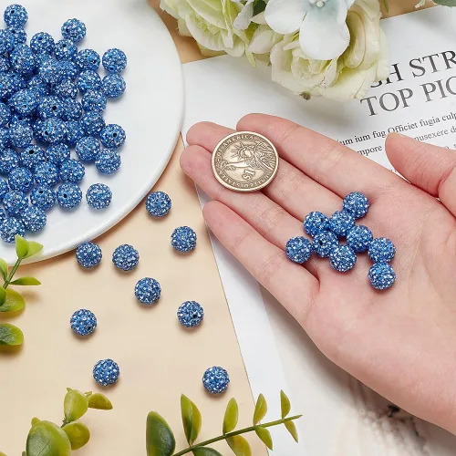 Miniatura 3 de Pandahall - Bolas de arcilla de 10 mm, tipo discoteca con 100 unidades, cuentas de polímero de arcilla con diamantes de imitación, creaciones Azul