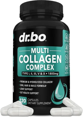 Péptidos de colágeno múltiple para mujeres y hombres - Tipo I, II, III, V y X Multi colágeno para mujeres y hombres cápsulas complejas, píldoras de