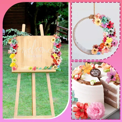 Miniatura 3 de Hoteam 100 cabezas de flores artificiales decorativas, pequeñas artesanías florales sintéticas, mini margaritas y ciruelas para bodas, pasteles, Día